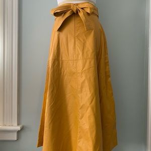 Ann Taylor Faux Leather Tie Waist Midi Skirt In Golden Sunray